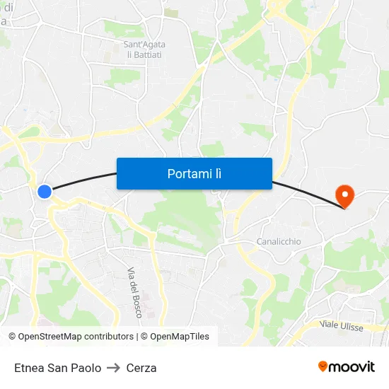 Etnea San Paolo to Cerza map