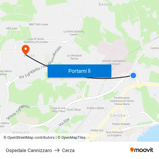 Ospedale Cannizzaro to Cerza map