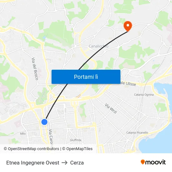 Etnea Ingegnere Ovest to Cerza map