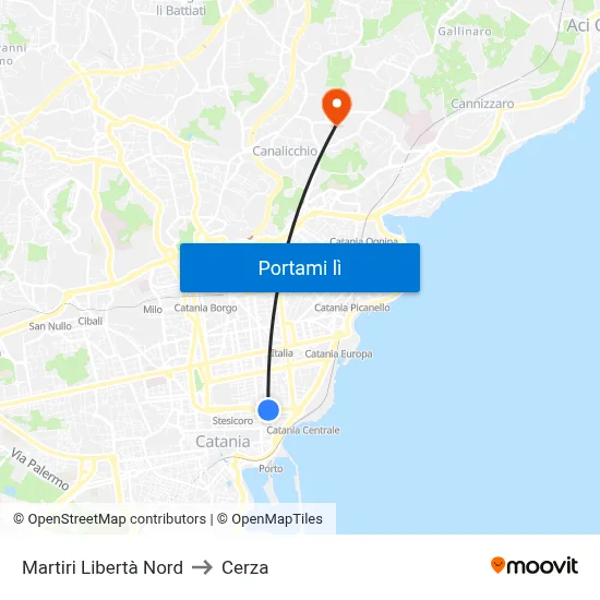 Martiri Libertà Nord to Cerza map