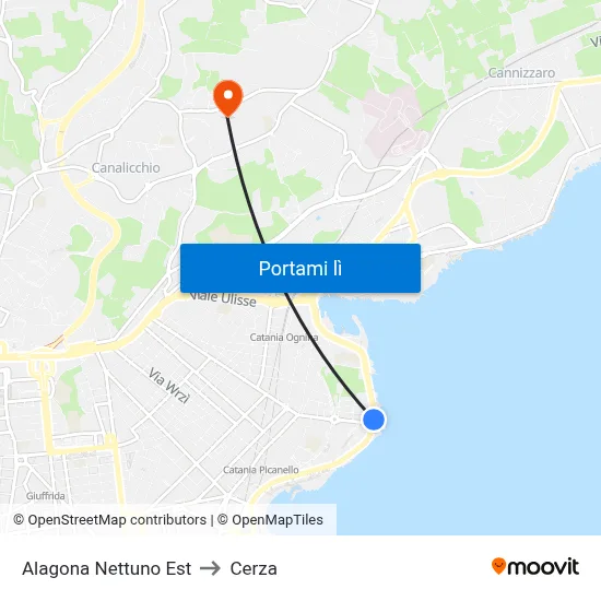 Alagona Nettuno Est to Cerza map