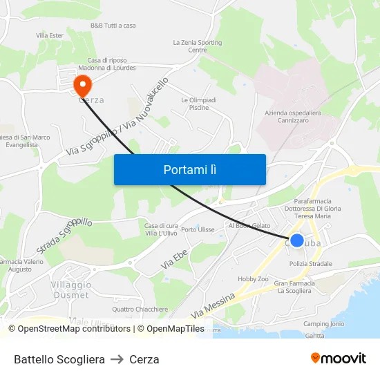 Battello Scogliera to Cerza map