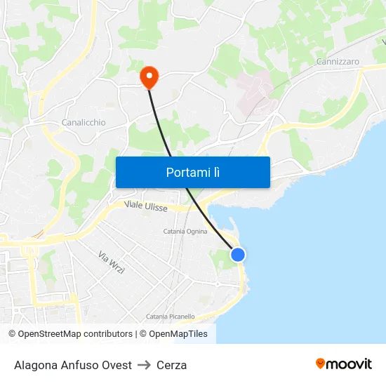 Alagona Anfuso Ovest to Cerza map