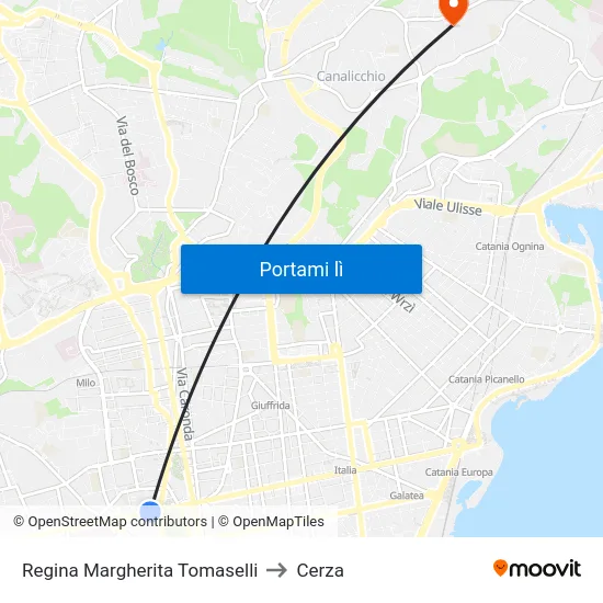 Regina Margherita Tomaselli to Cerza map