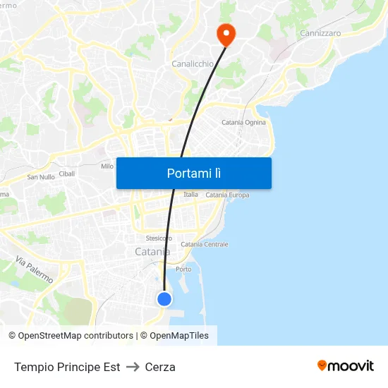 Tempio Principe Est to Cerza map