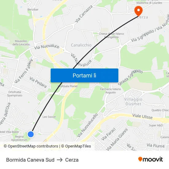 Bormida Caneva Sud to Cerza map