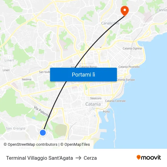 Terminal Villaggio Sant'Agata to Cerza map