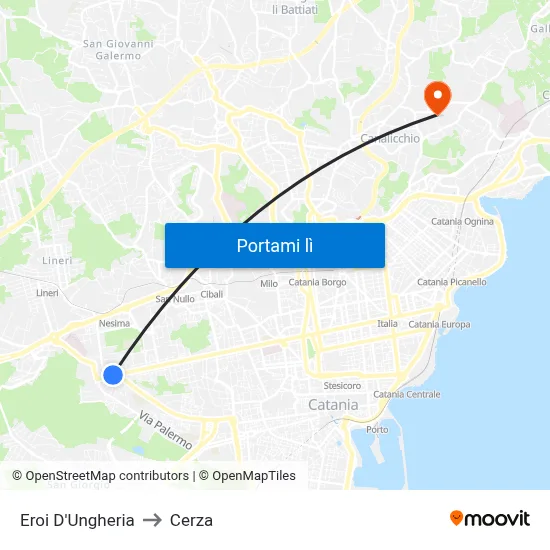 Eroi D'Ungheria to Cerza map