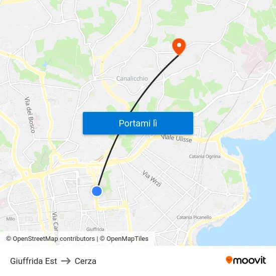 Giuffrida Est to Cerza map