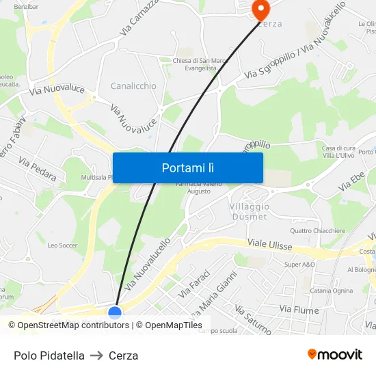 Polo Pidatella to Cerza map