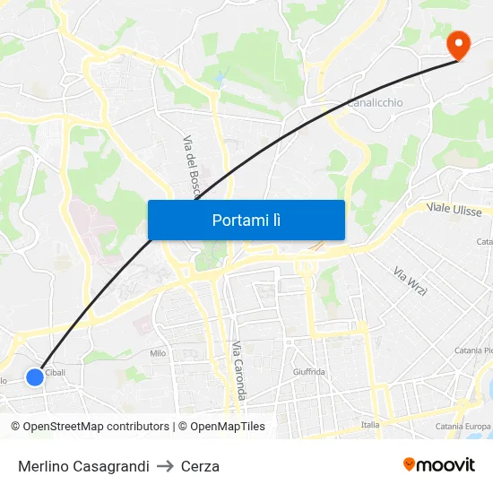 Merlino Casagrandi to Cerza map