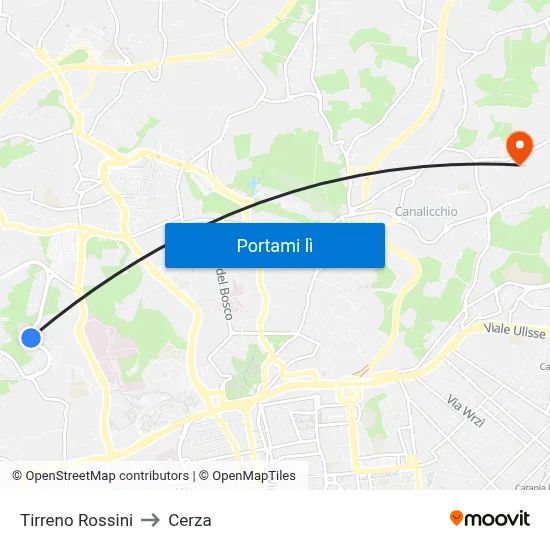 Tirreno Rossini to Cerza map
