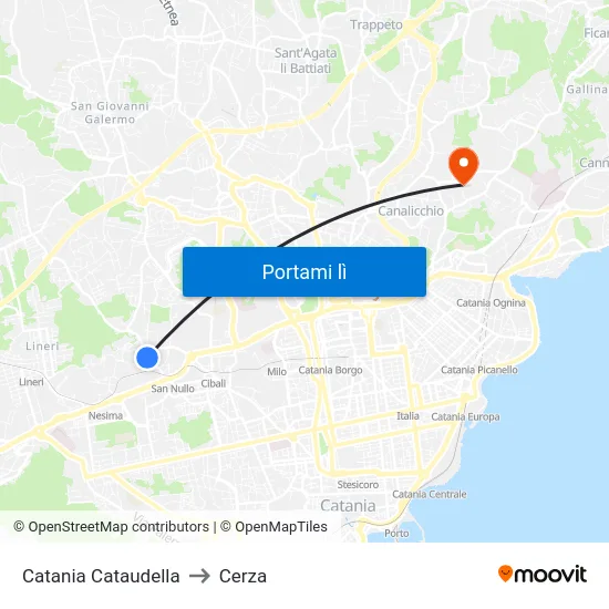 Catania Cataudella to Cerza map