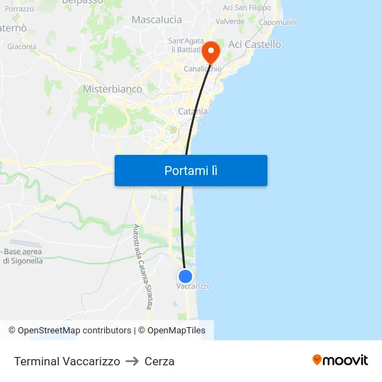 Terminal Vaccarizzo to Cerza map
