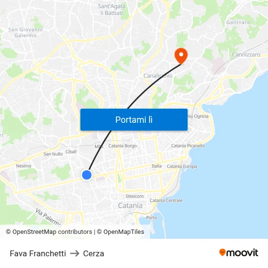 Fava Franchetti to Cerza map