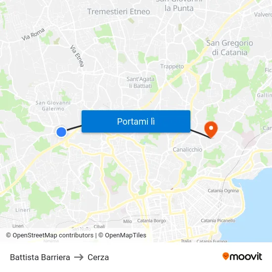 Battista Barriera to Cerza map