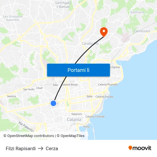 Filzi Rapisardi to Cerza map