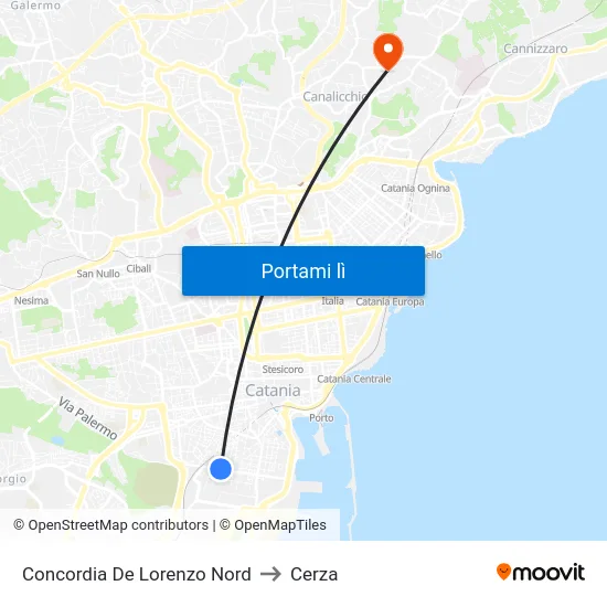 Concordia De Lorenzo Nord to Cerza map