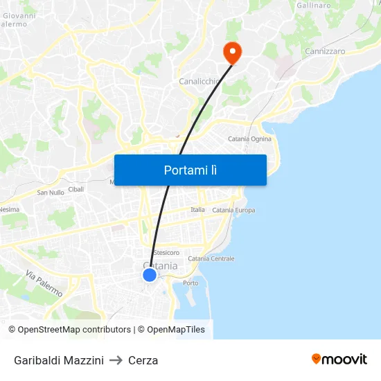 Garibaldi Mazzini to Cerza map