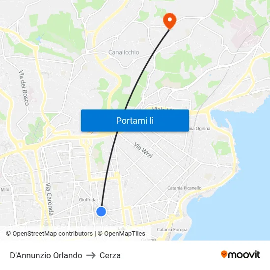D'Annunzio Orlando to Cerza map