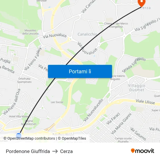 Pordenone Giuffrida to Cerza map