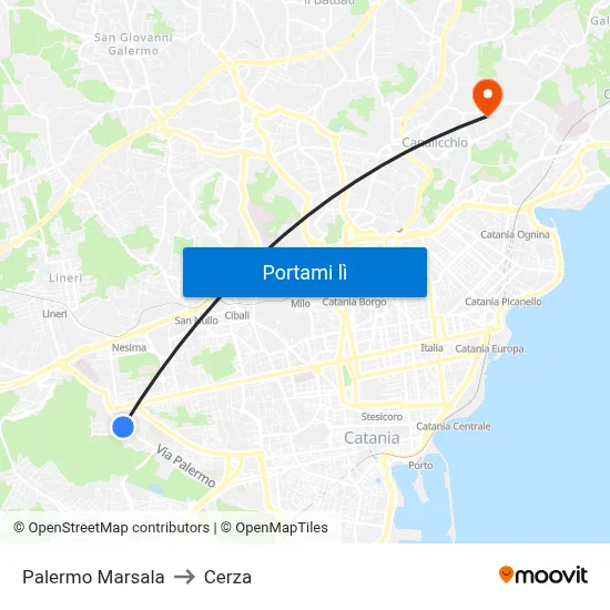Palermo Marsala to Cerza map
