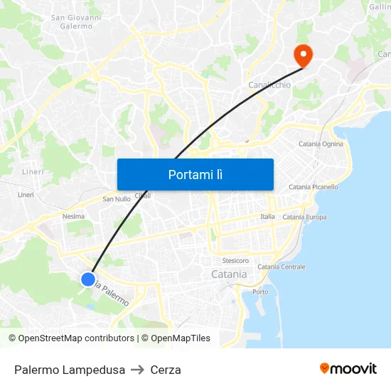 Palermo Lampedusa to Cerza map