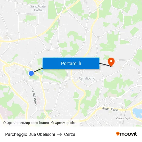 Parcheggio Due Obelischi to Cerza map