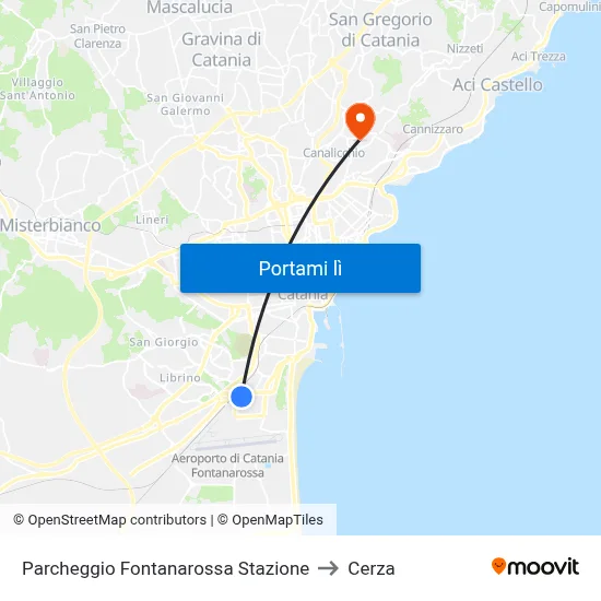 Parcheggio Fontanarossa Stazione to Cerza map