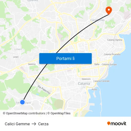 Calici Gemme to Cerza map