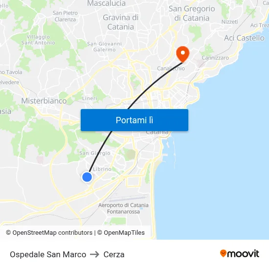 Ospedale San Marco to Cerza map