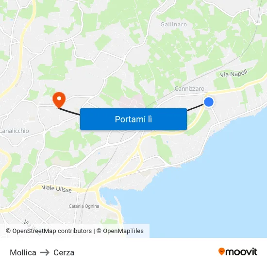 Mollica to Cerza map