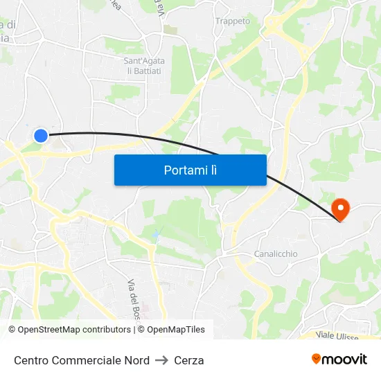 Centro Commerciale Nord to Cerza map