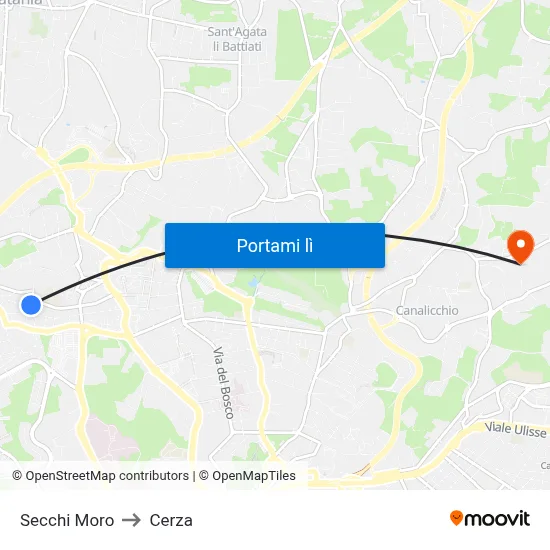 Secchi Moro to Cerza map