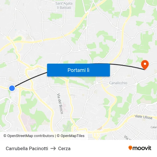 Carrubella Pacinotti to Cerza map
