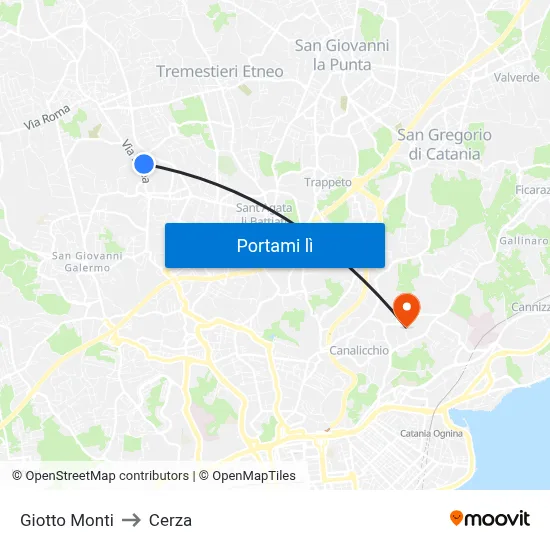 Giotto Monti to Cerza map