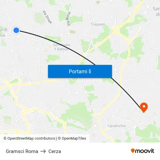 Gramsci Roma to Cerza map