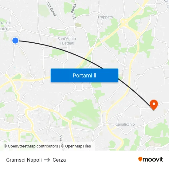 Gramsci Napoli to Cerza map