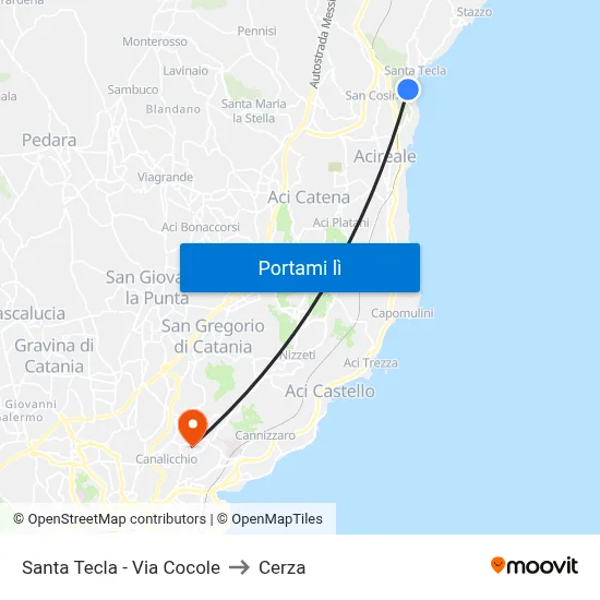 Santa Tecla - Via Cocole to Cerza map