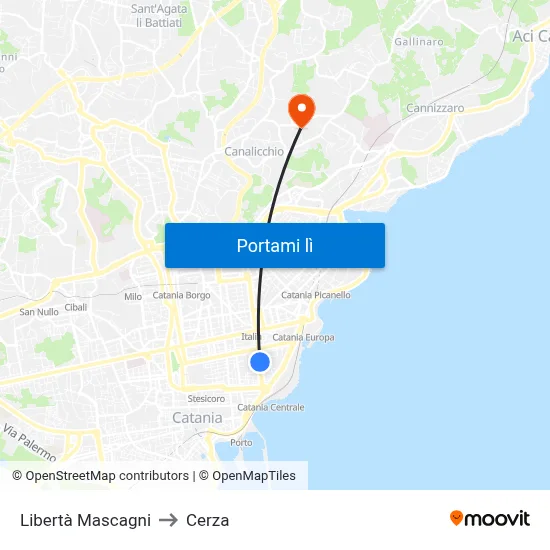 Libertà Mascagni to Cerza map