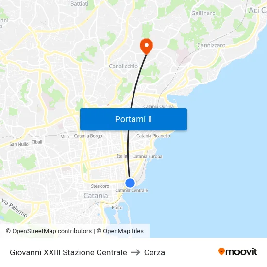 Giovanni XXIII Stazione Centrale to Cerza map