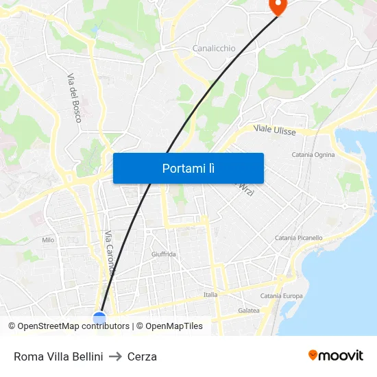 Roma Villa Bellini to Cerza map