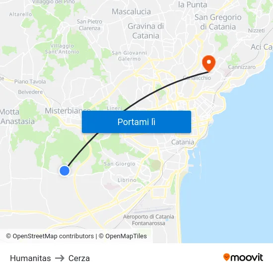 Humanitas to Cerza map