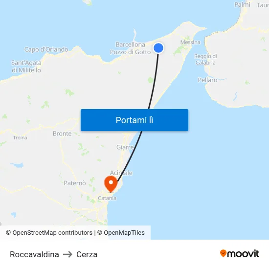 Roccavaldina to Cerza map