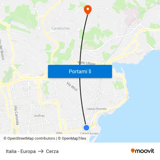 Italia - Europa to Cerza map