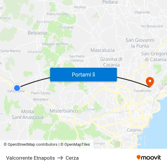Valcorrente Etnapolis to Cerza map