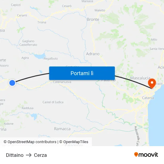 Dittaino to Cerza map