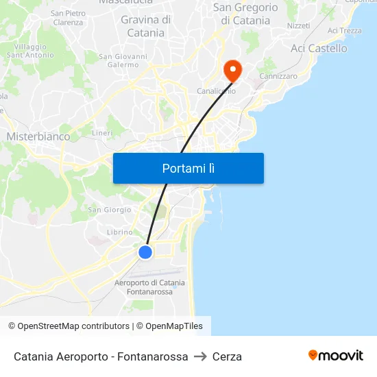 Catania Aeroporto - Fontanarossa to Cerza map