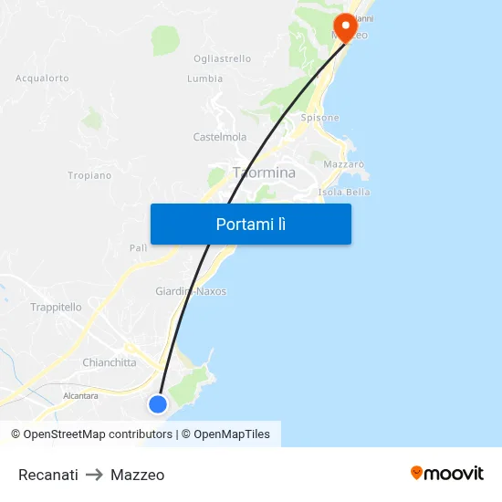 Recanati to Mazzeo map