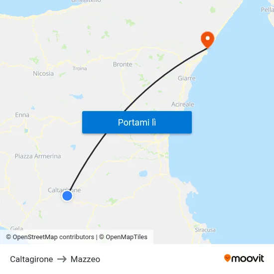 Caltagirone to Mazzeo map